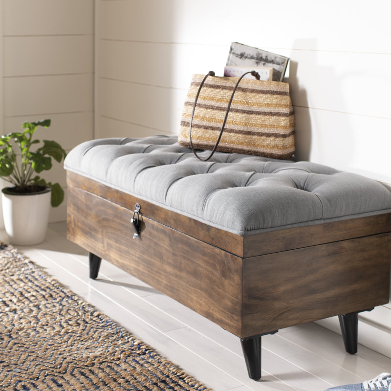 Raihaan Upholstered Ottoman, Gray , Rustic Brown/Black