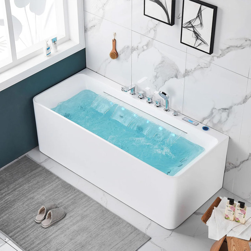 Baignoire autoportante en acrylique de 67 po avec panneau de contrôle à DEL