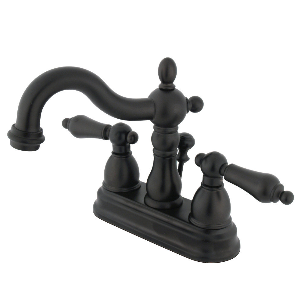 Kingston Brass Heritage Two-Handle 3-Hole Deck Mount 4" Centerset Bathroom Faucet with Plastic Pop-Up, Oil Rubbed Bronze