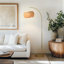 Wave 78 in. Arched Floor Lamp with Beige Wicker Shade, Gold Finish, LED Bulb Included, Mid Century Modern and Boho Style