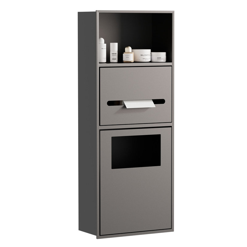 Niche de douche murale encastrée rectangulaire en acier inoxydable 11 po x 27 po avec poubelle et rangement pour papier hygiénique