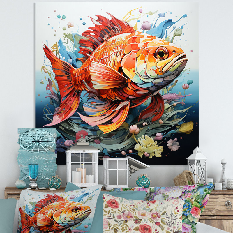 Pêche Pop Art Piscine III - reproduction d'animaux sur métal, H 29 po x l 29 po x P 1 po