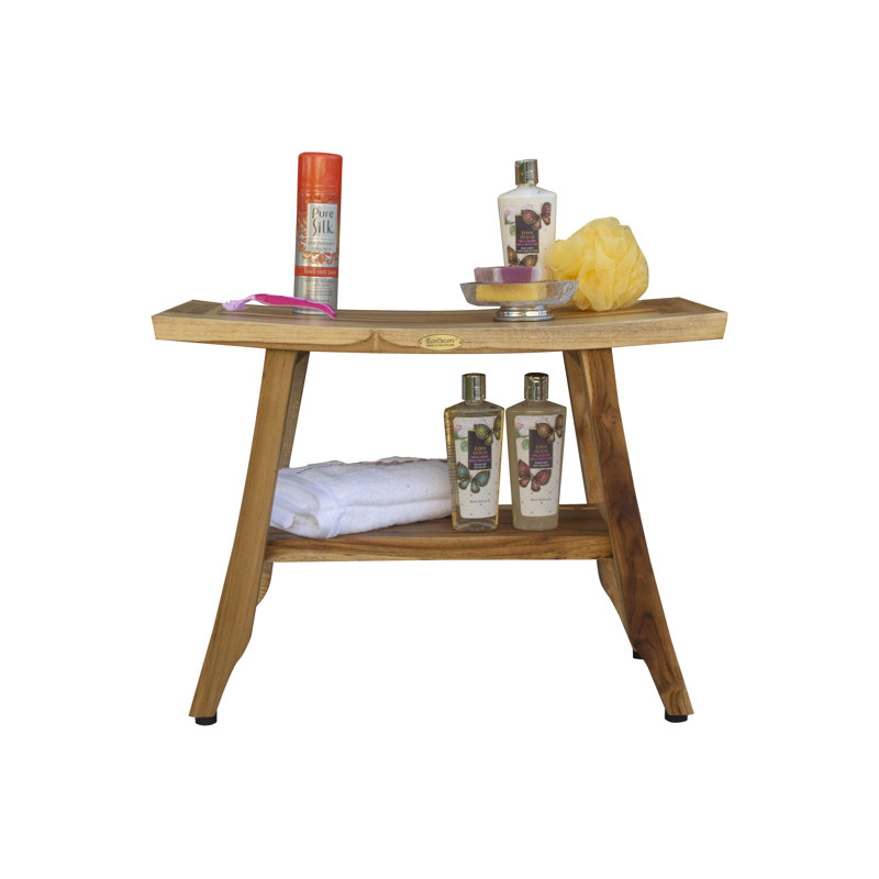 24" Teak Wood Shower Bench with Shelf