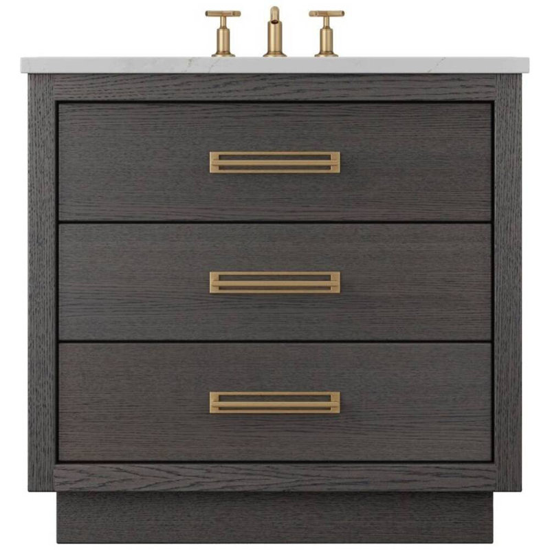 Avalon Three-Drawer Single Bath Vanity, 48", Gray Weathered, Satin Gold