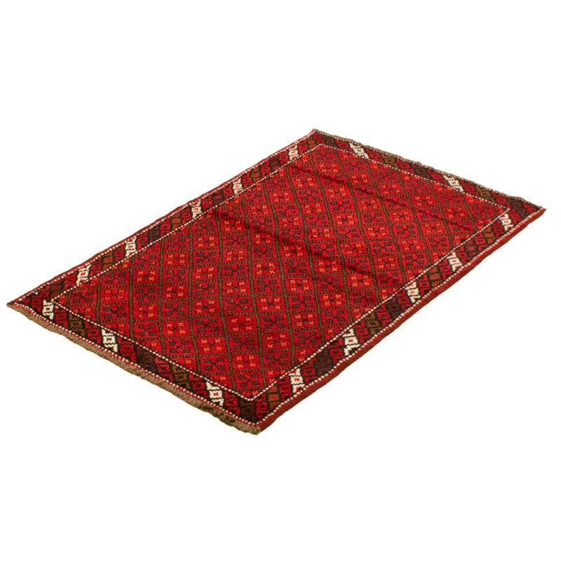 Tapis décoratif en laine de conception unique noué à la main new age esari rouge/noir 3 pi 4 po x 5 pi 5 po