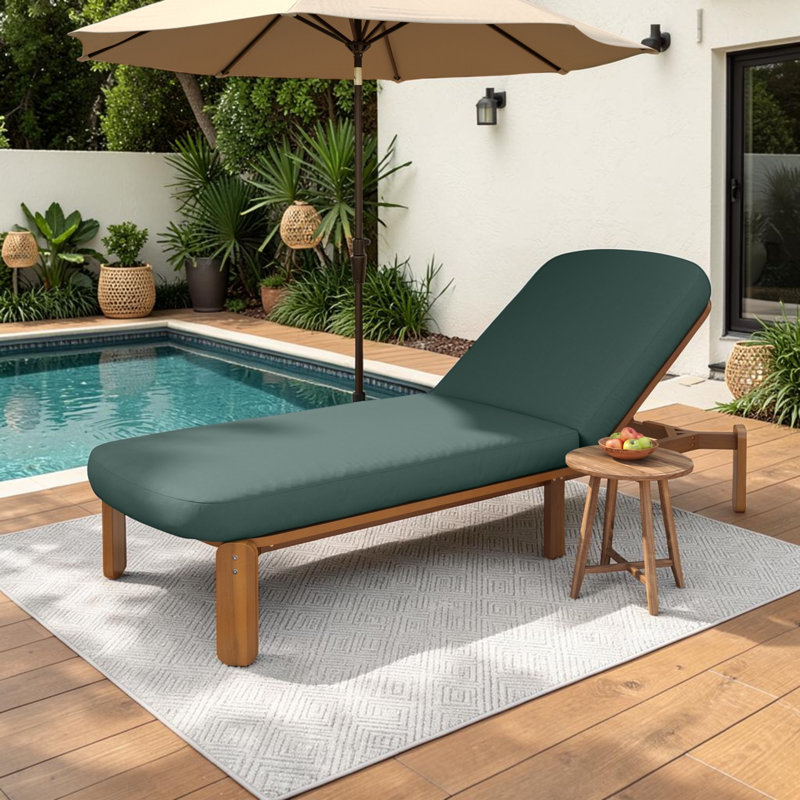 Chaise longue d'extérieur en bois d'acacia avec coussin et dossier réglable, Green