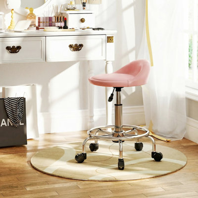 Tabouret roulant réglable, chaise de salon en polyuréthane avec repose-pieds, rose