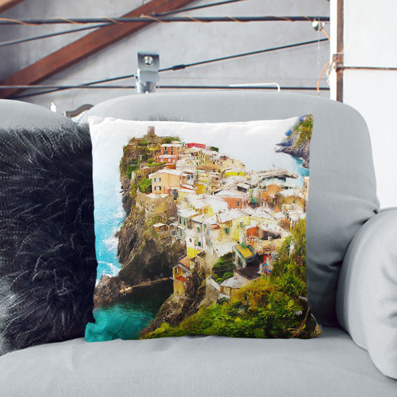 View of Cinque Terre in Italy Cushion with Filling, White, 40cm H x 40cm W x 15cm D