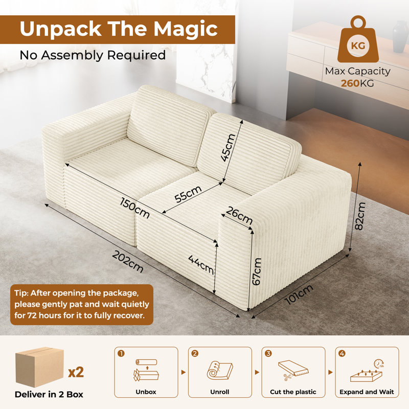 2 Seater Corduroy Sofa, Beige