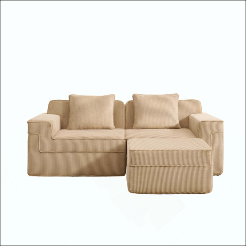 Canapé modulaire modulaire en L à 2 places sans os, canapé modulaire Cloud avec assise profonde, canapé modulaire moderne à 2 places avec coussins décoratifs et 1 repose-pieds mobile, tissu en velours côtelé