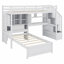 Lit mezzanine avec bureau intégré et escalier, avec compartiments de rangement et tablettes-106405094