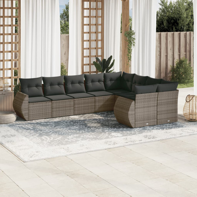 Ensemble de canapé de jardin Vidaxl PE rotin gris, acier thermolaqué, polyester