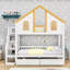 Lit superposé Woode avec toit de maison, escalier de rangement et tiroirs-1362417298