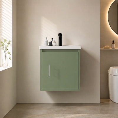 Ensemble de meuble-lavabo flottant mural 20 po, armoire en contreplaqué mural avec lavabo en céramique et portes à fermeture en douceur pour petites salles de bain, gris