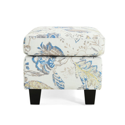Practical Beige And Blue Upholstered With Smooth Fabric Birch Wood Legs For Home Decor Charming Flower Minimalist Design Fine Interior Enhancement