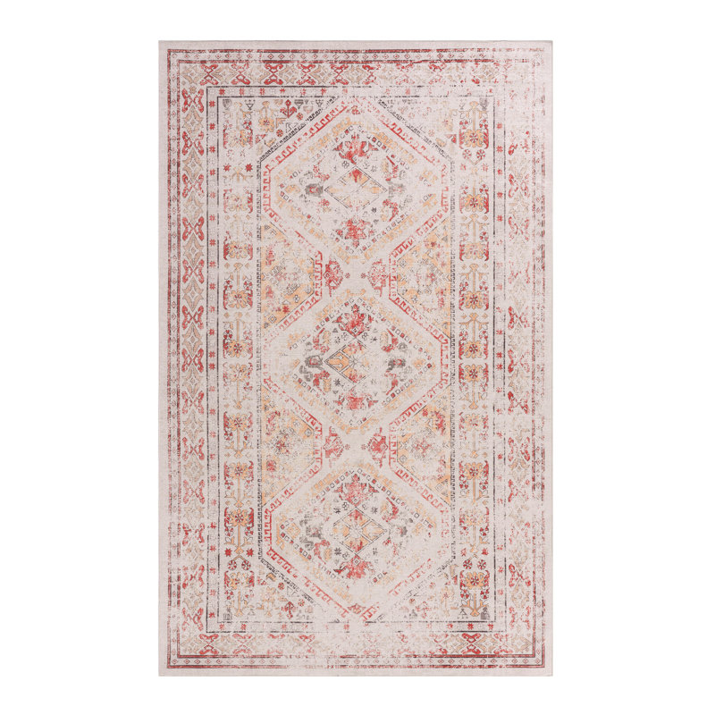 Washable Area Rug 6x9 Beige, Non-slip, Low-pile, Non-shedding, Foldable For Living Room, Bedroom, Kitchen, Dining Pet- Soft