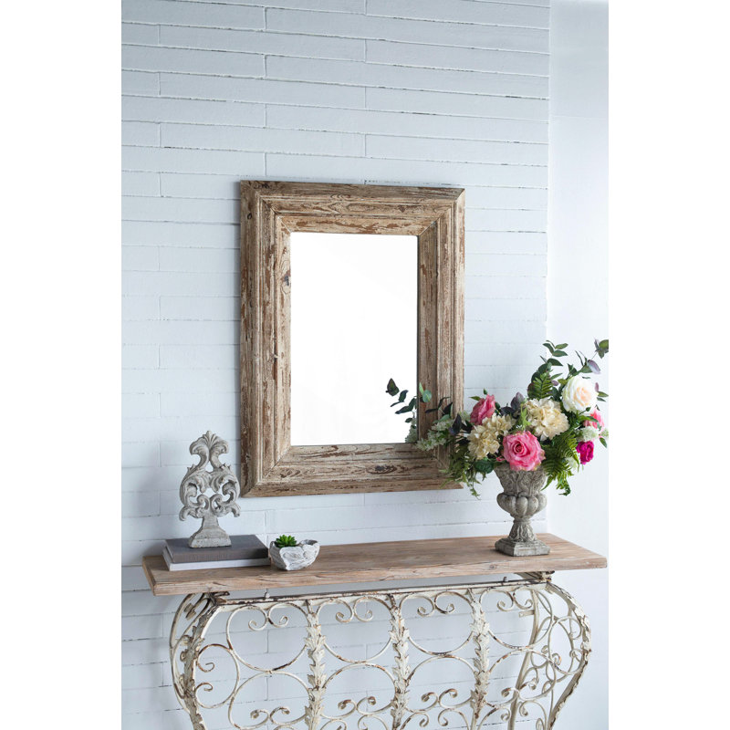 Miroir d'appoint mural rectangulaire avec cadre en bois vieilli