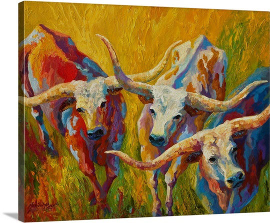 "Aidrianna Longhorn Dance" par Marion Rose, reproduction d'art sur toile tendue, H 24 po x l 30 po x P 1,5 po