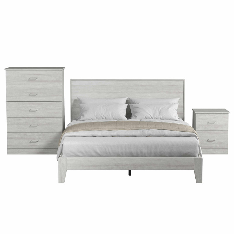 Ensemble de chambre à coucher 3 pièces Allyannah, Grand, Chêne gris cendré