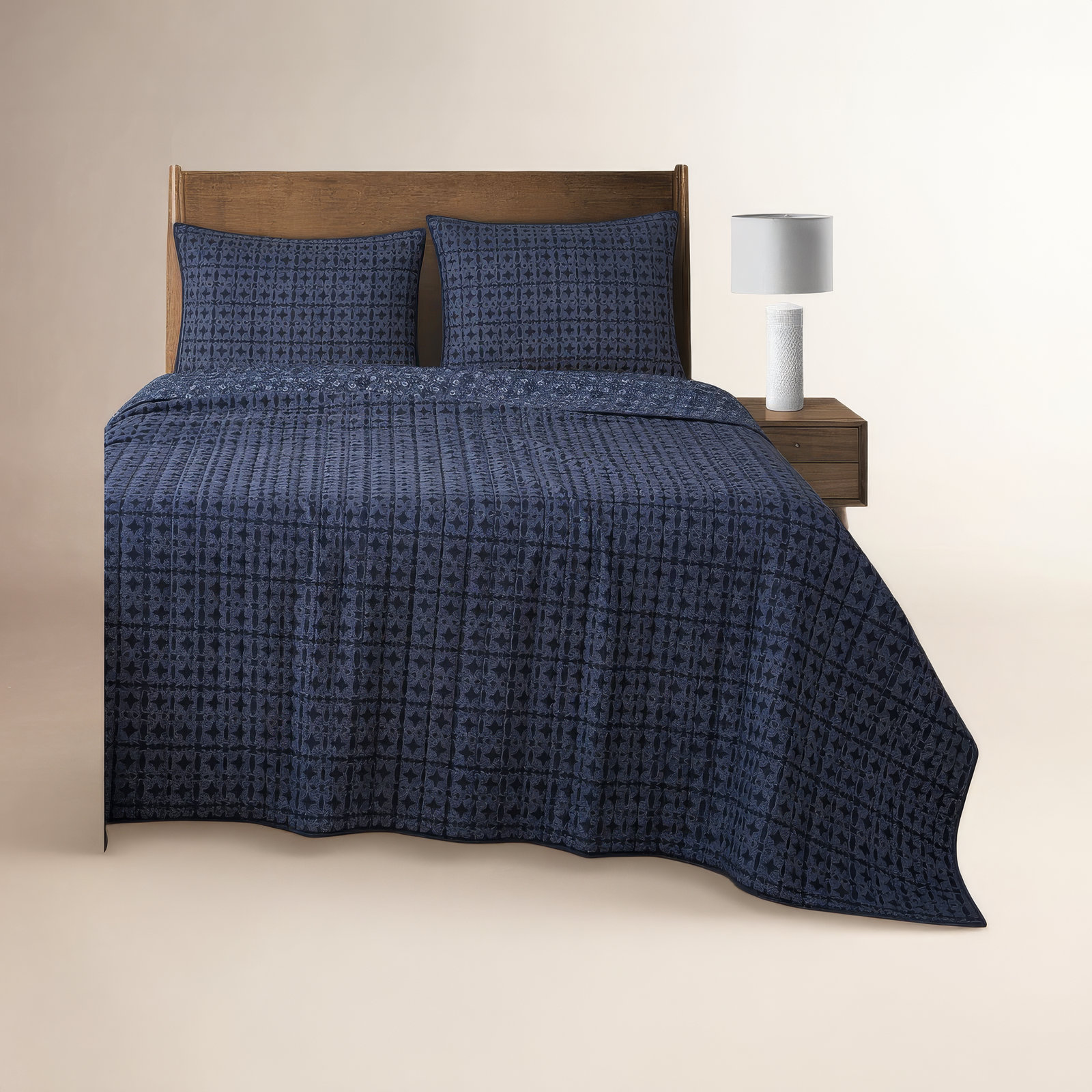 Indigo Cotton Quilt Set, King  Quilt + 2 King Shams