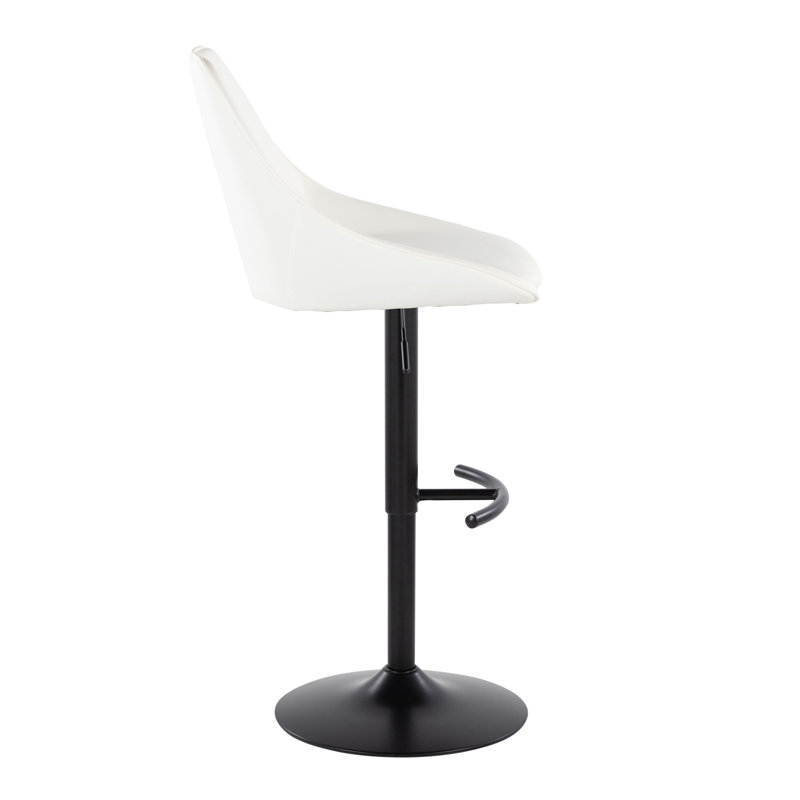 Diana Adjustable Barstool With Rounded T Footrest - Set Of 2, White Seat/Black Frame