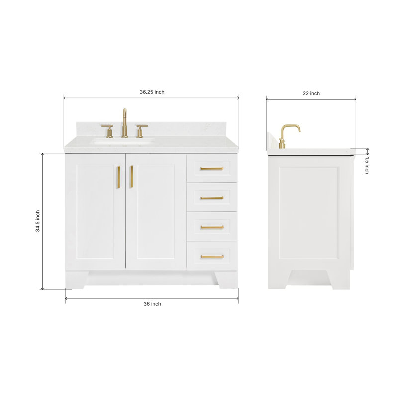 ARIEL Taylor 42.25 Single Sink Bathroom Vanity with Man-Made Stone Top-Oval, Left, Rectangle, White
