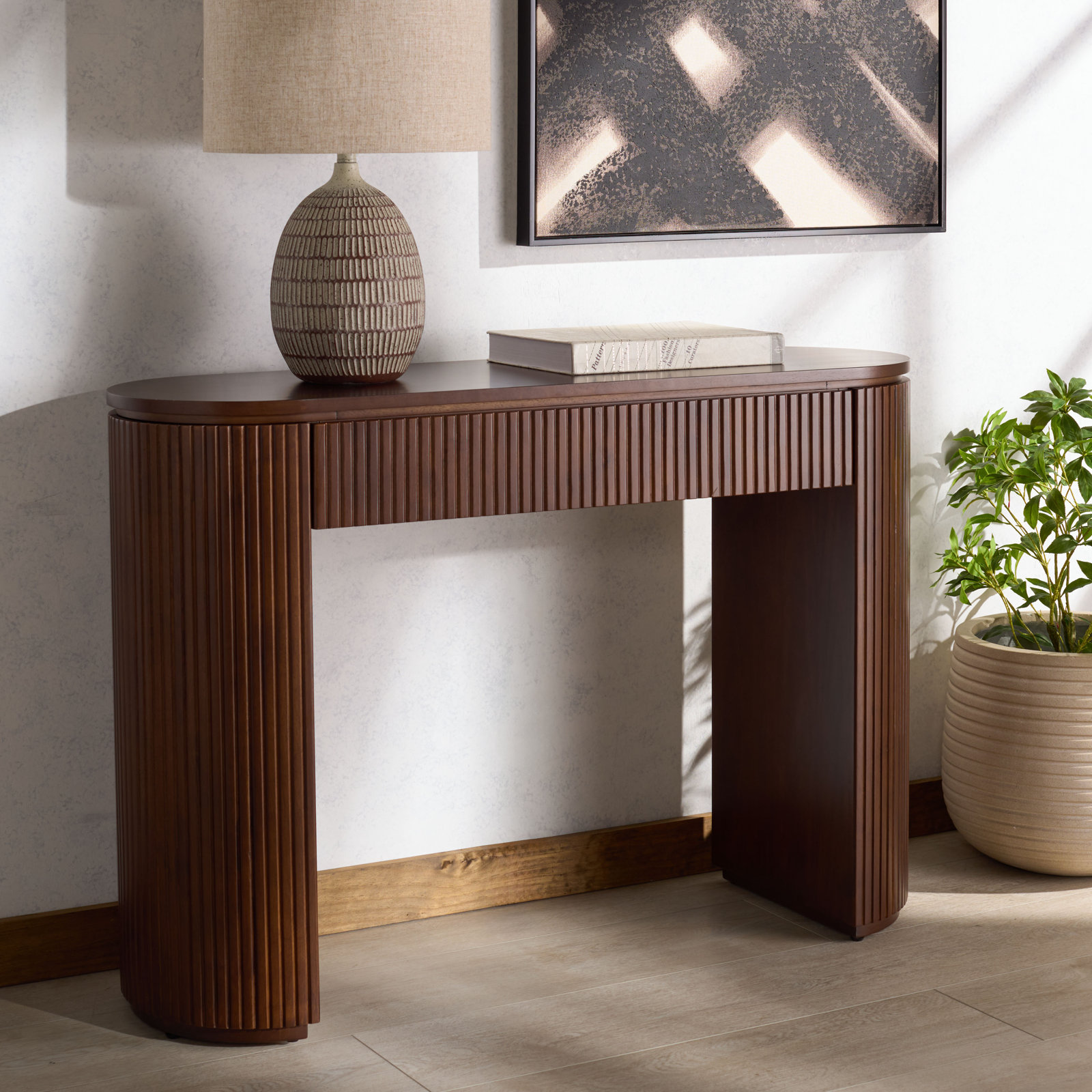 Cristo Duren Fluted 1 Drawer Console, Walnut