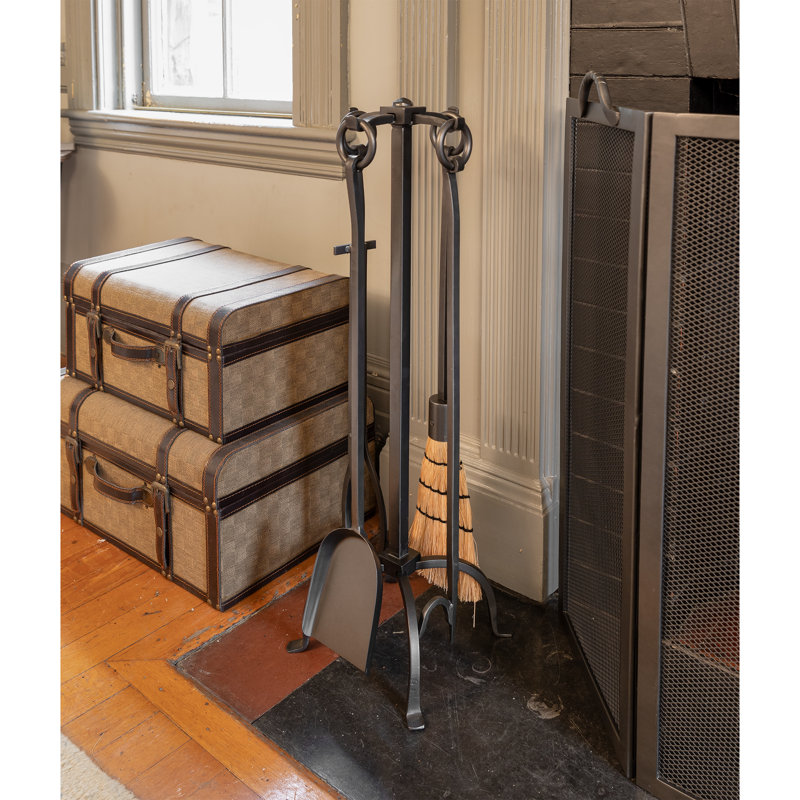 Ensemble d'outils de foyer en fer forgé 4 pièces Advait, Thermolaqué graphite