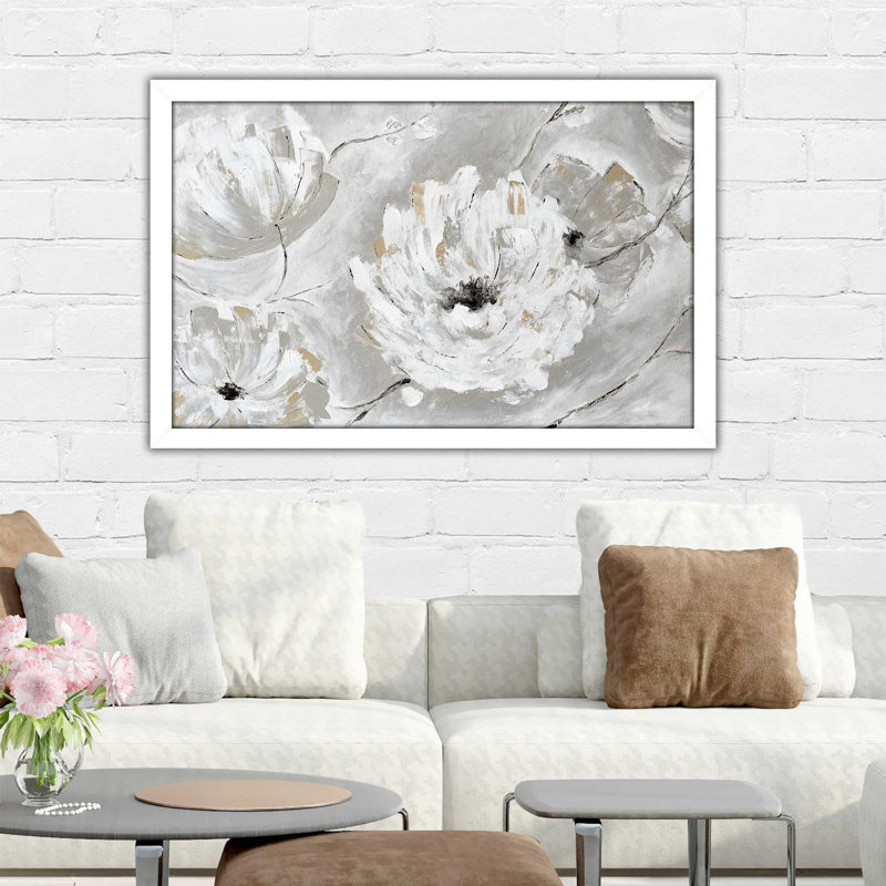 «Silver Sun Garden» par - Peinture, H 21,5 po x l 27,5 po x P 0,75 po, Cadre blanc