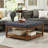 Large Ottomans with Storage, Tufted Linen Wood Coffee Table for Home
