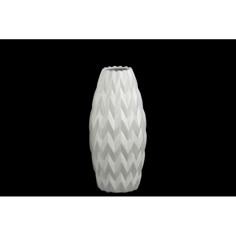 Dolloff Ceramic / Porcelain Table Vase, White, 14.25" H x 6" W x 6" D