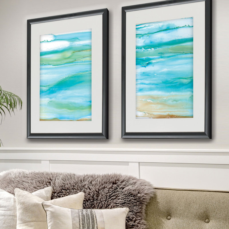 « côtier abstract », ensemble de 2 reproductions de peintures à l’acrylique encadrées, Cadre noir