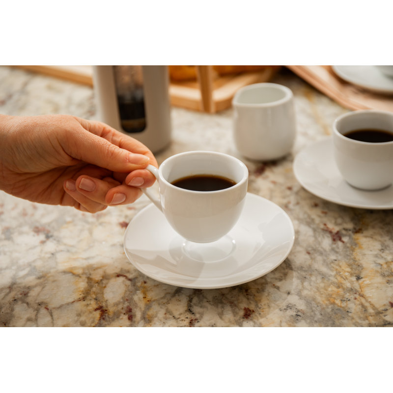 Mikasa Chalk Porcelain Espresso Cups and Saucers, 90ml, White