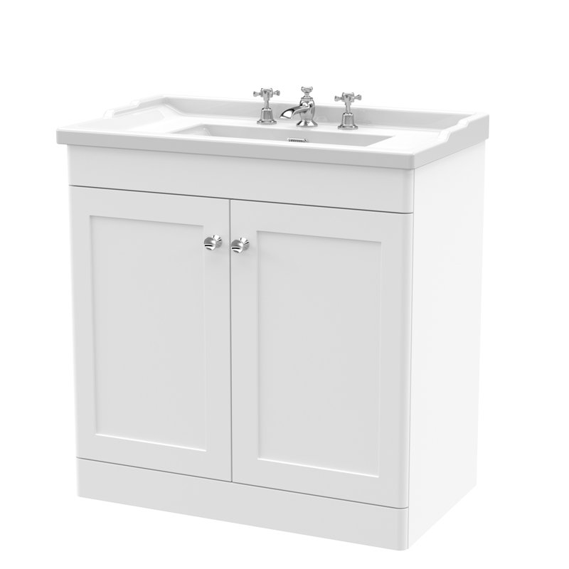 Classique 820 mm Freestanding Single Vanity with Drop In Basin, Satin White