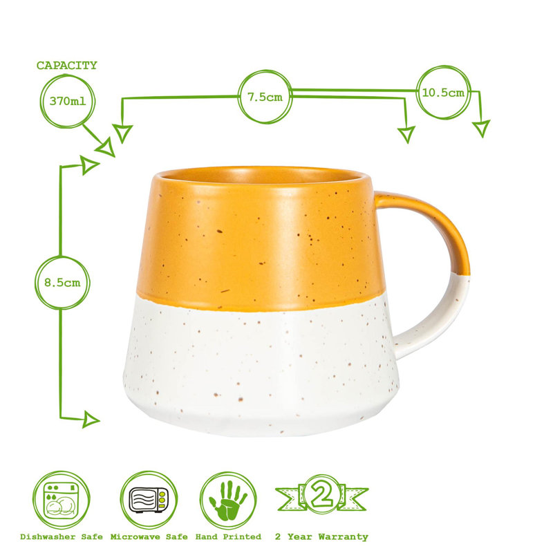 Nicola Spring - Dipped Flecked Stoneware Belly Mugs - 370ml, Mustard
