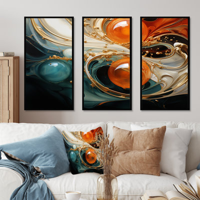 Planète vagues orange et or II - art mural abstrait