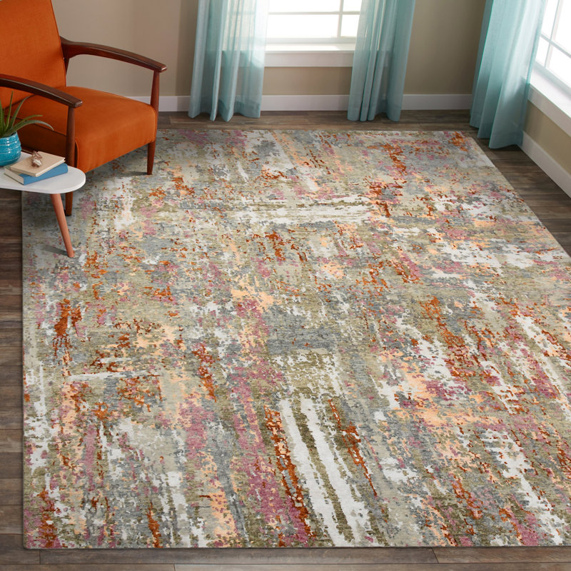 Gray Abstract Hand-Knotted Wool Viscose Area Rug 8'x10'