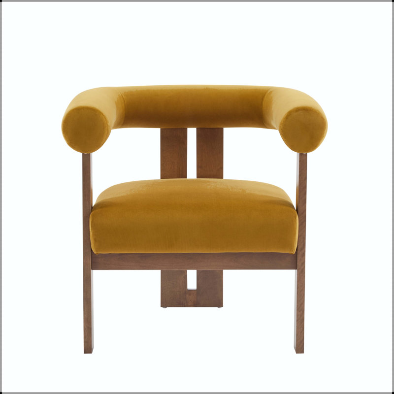 Chaise d'appoint moderne rembourrée à trois pieds avec accoudoirs modernes, Jaune moutarde