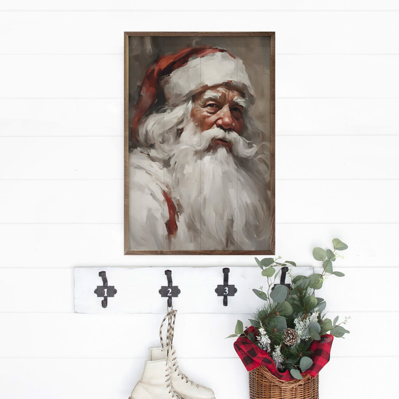 Portrait du père Noël en blanc, H 36 po x l 24 po