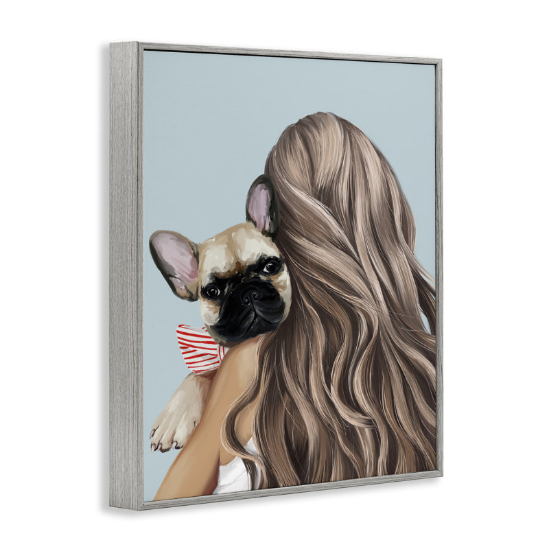 Fille avec un chien Frenchie, estampe numérique, design par Anna Lischenko, H 20 po x l 16 po, Estampe numérique Farmhouse