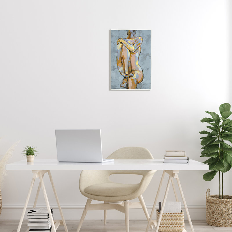 Art moderne sur plaque, "Modern Brushed Nude Portrait" par Trevor Copenhaver, H 19 po x l 13 po x P 0,5 po, Bois
