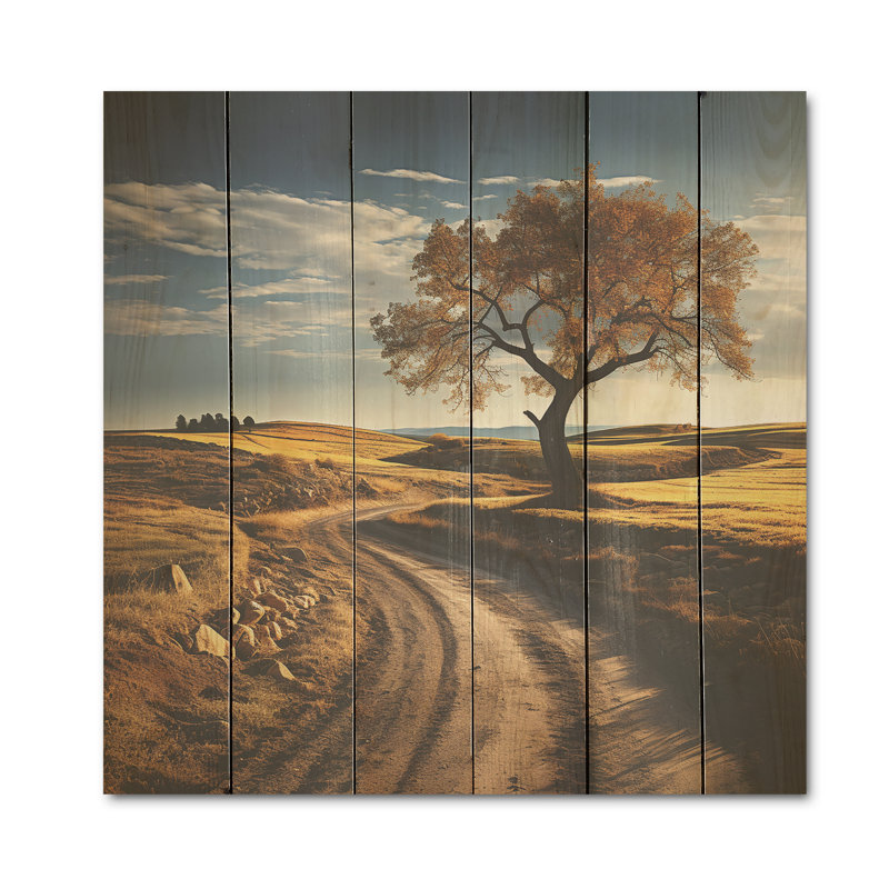 Paysage sur la route - Art sur bois de pin naturel, H 36 po x l 36 po