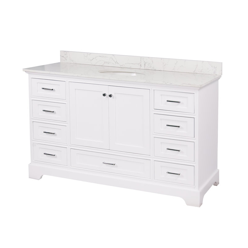 Ensemble de meuble-lavabo simple 60 po Larosa, Blanc, Marbre d'ingénierie