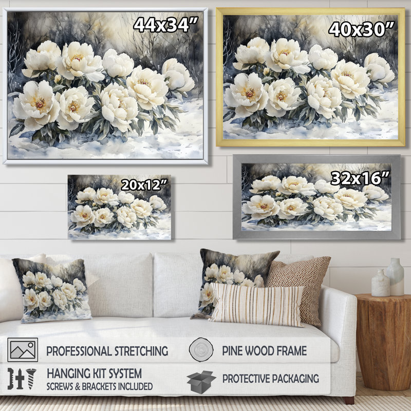 Isabelly - Floral Oversized Canvas Prints, Single Picture Framed Print, Silver, 30" H x 40" W