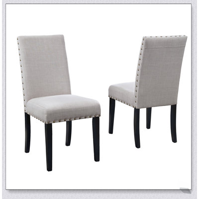 Chaises de salle à manger en tissu Biony avec garniture cloutée, ensemble de 2, confortables et élégantes pour les salles à manger modernes