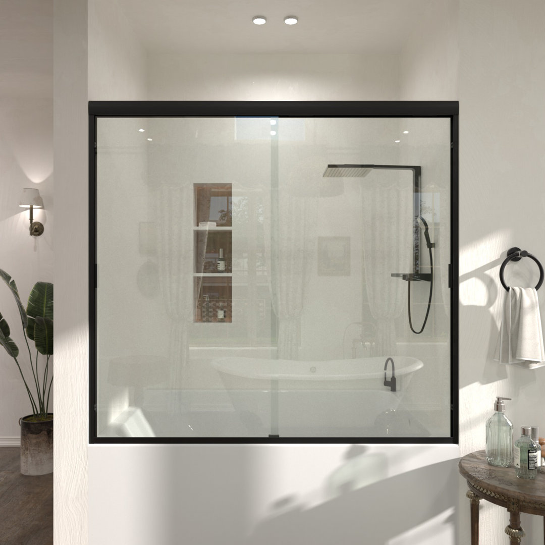 60 In. W X 56 In. H Sliding Semi Frameless Tub Door With Clear Glass Taimei Frame 