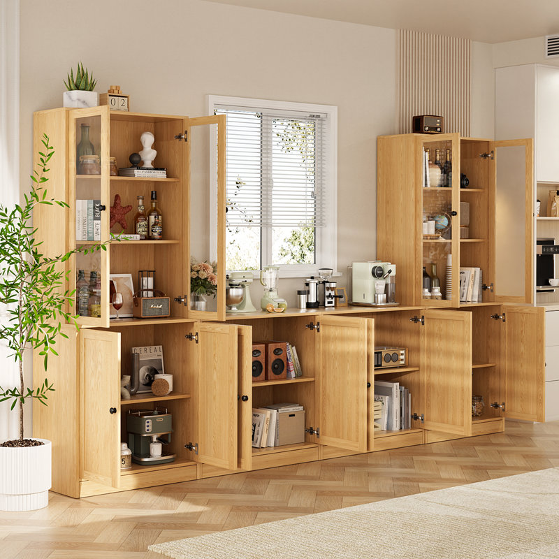 Reshod 71'' Kitchen Pantry With Bookcases, Farmhouse Wall Unit Tv Stand For Tvs Up To 75", Wood