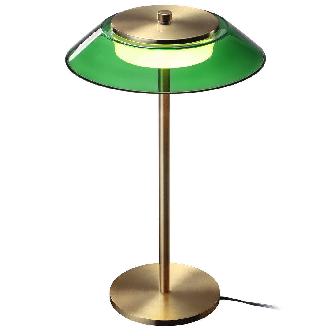 Sacci Dimmable Table Lamps, Green Glass LED Banker’s Lamp with Antique Brass Body Mercer41