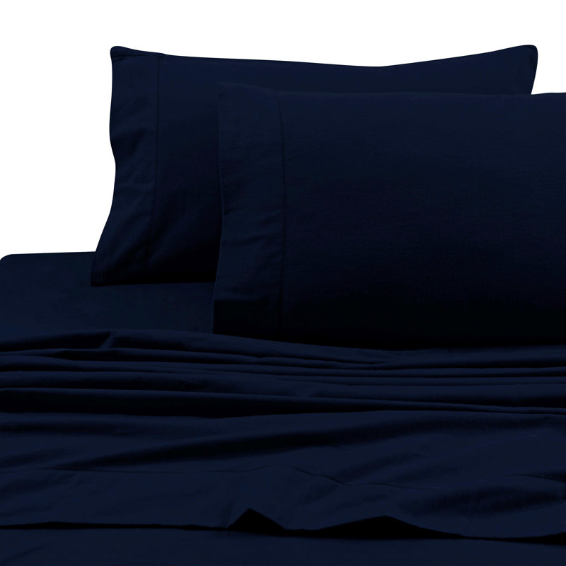 Flannel 100% Cotton Sheet Set, Twin XL Sheet Set + Fitted Sheet + 1 Pillowcase, Midnight Blue