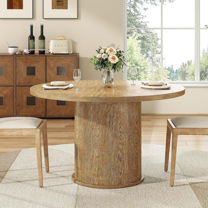 Table de salle à manger de 43 po pour 4 personnes, petite table de salle à manger avec plateau en bois et base en métal robuste, table de salle à manger ronde moderne pour salle à manger, assemblage facile
